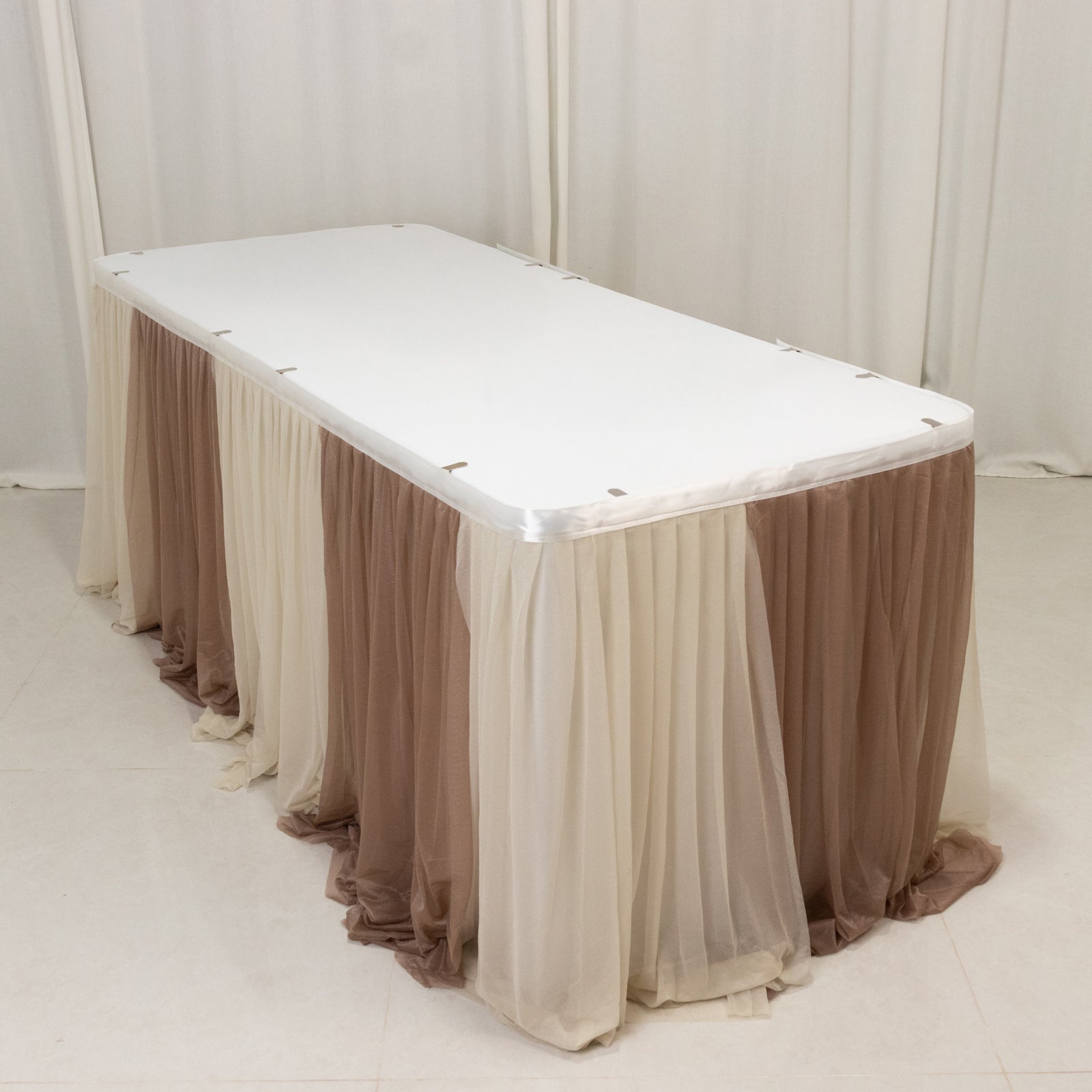 14ft Sheer Pleated Ruffle Skirting Chiffon Table Skirt