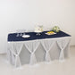 Elegant white table cover with navy accents
