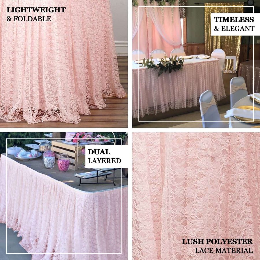 14ft Blush Premium Pleated Lace Table Skirt