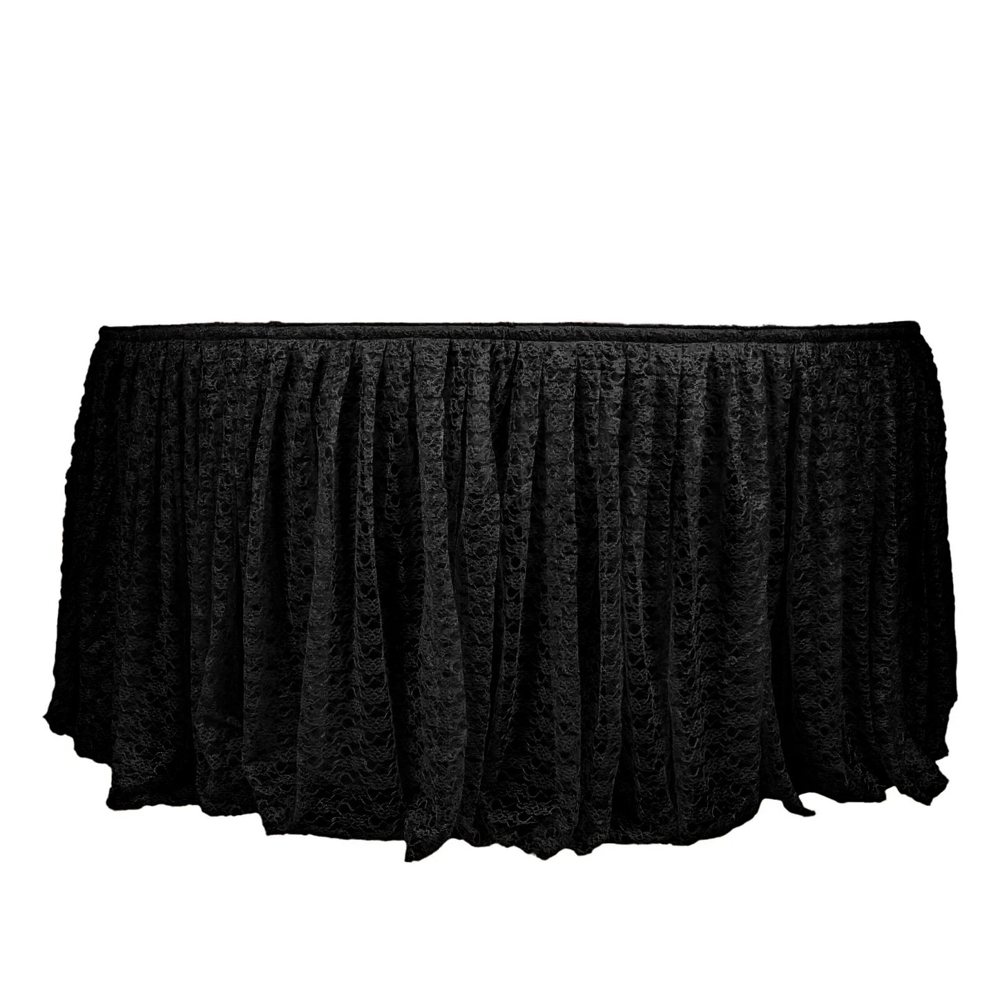 14FT Black Premium Pleated Lace Table Skirt