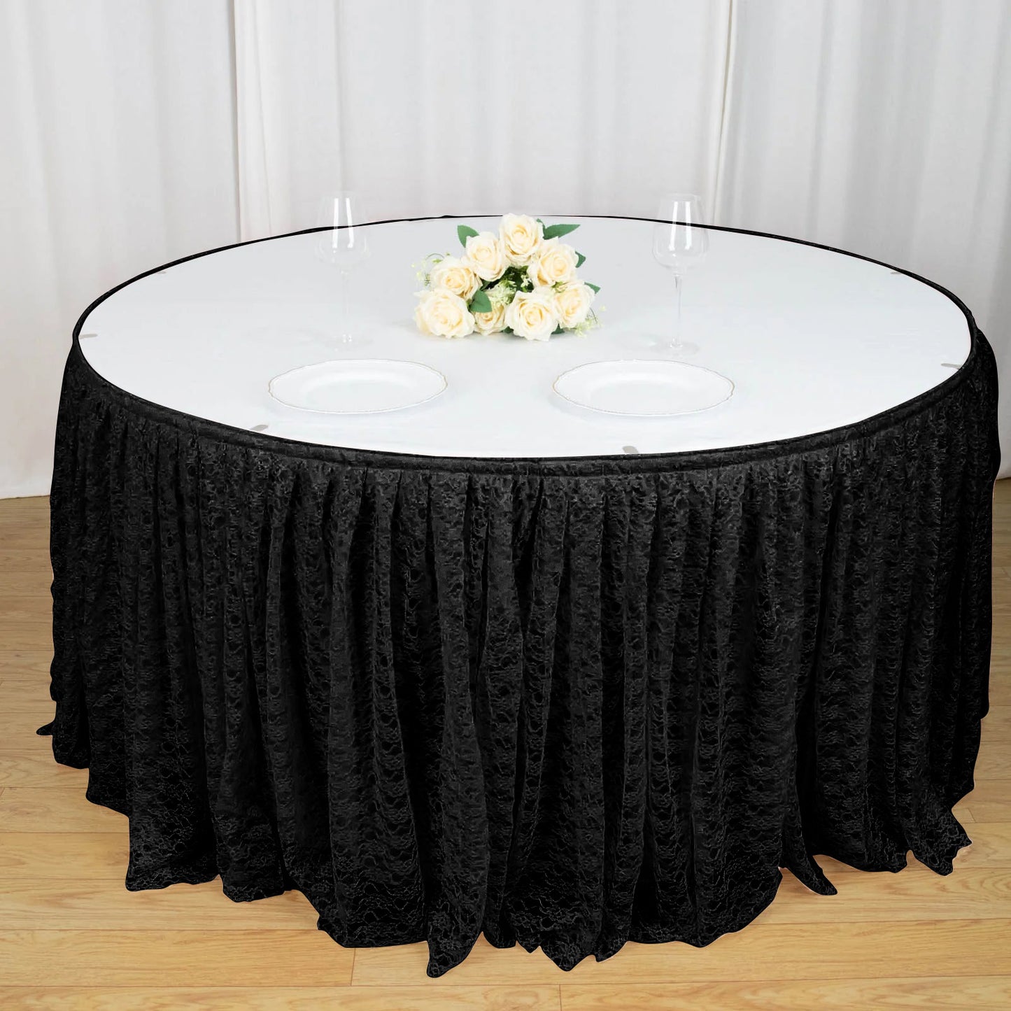 14FT Black Premium Pleated Lace Table Skirt