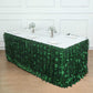 21ft green 3D leaf petal taffeta fabric table skirt on a decorated table.