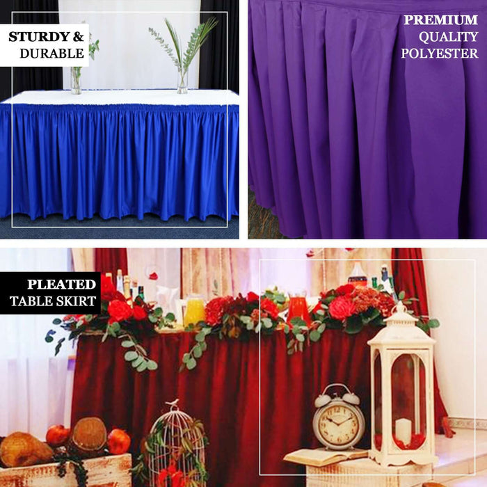 21ft Purple Pleated Polyester Table Skirt, Banquet Folding Table Skirt