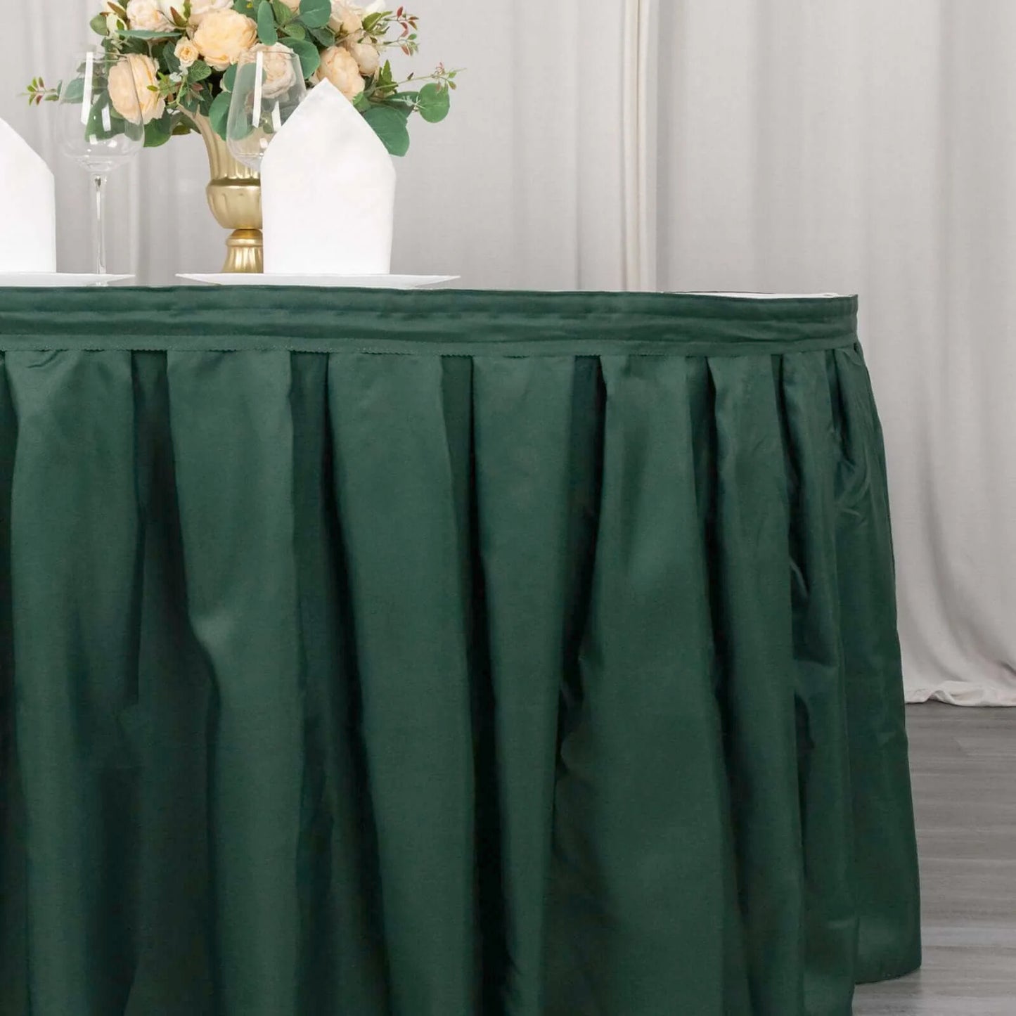 21ft Hunter Emerald Green Pleated Polyester Table Skirt, Banquet Folding Table Skirt