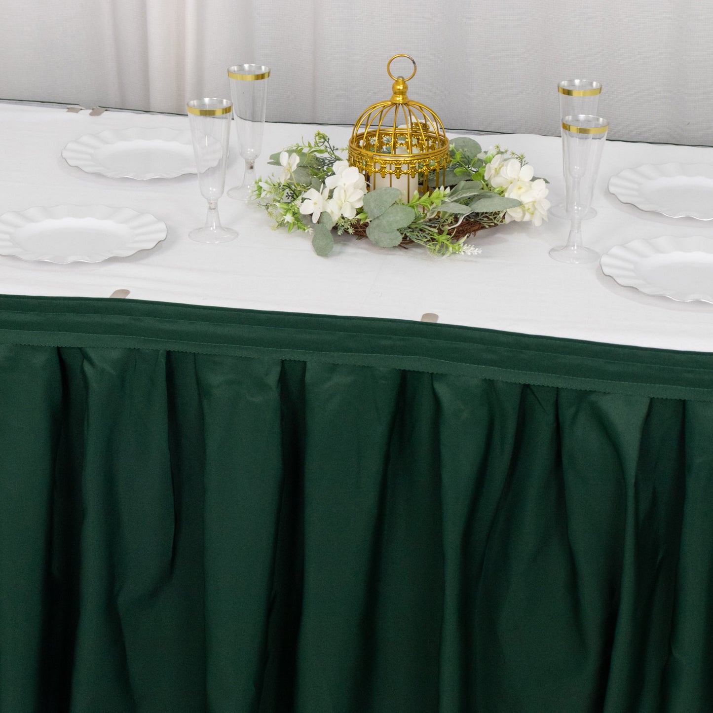 21ft Hunter Emerald Green Pleated Polyester Table Skirt, Banquet Folding Table Skirt