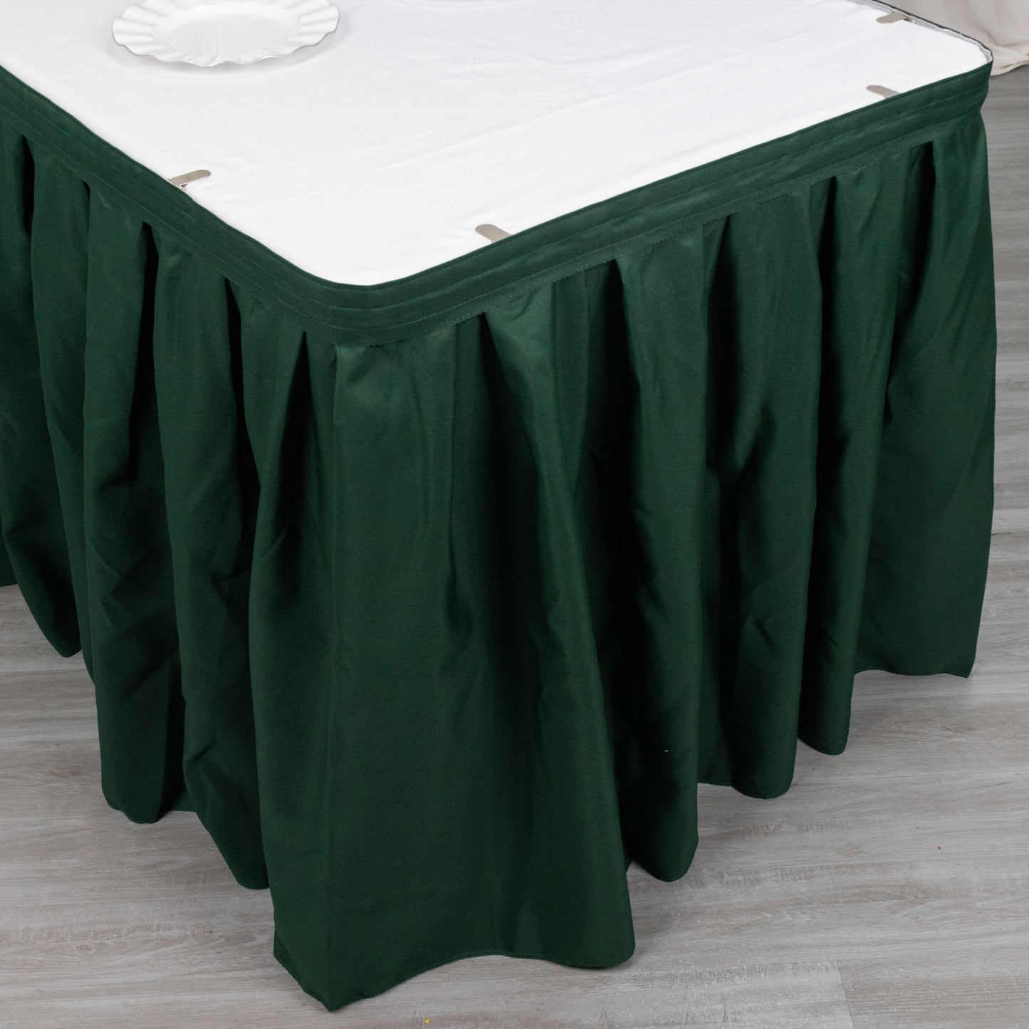 21ft Hunter Emerald Green Pleated Polyester Table Skirt, Banquet Folding Table Skirt