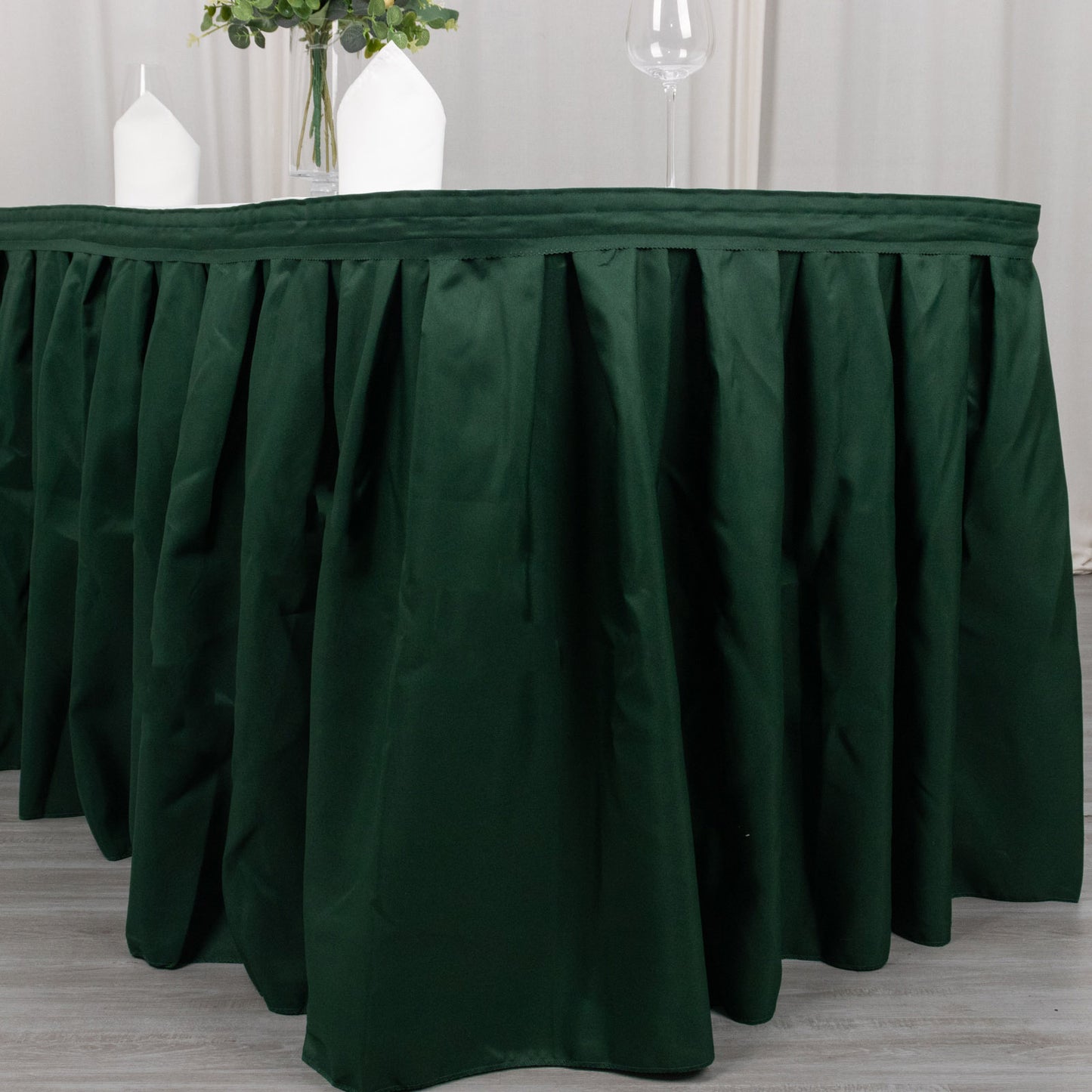 21ft Hunter Emerald Green Pleated Polyester Table Skirt, Banquet Folding Table Skirt