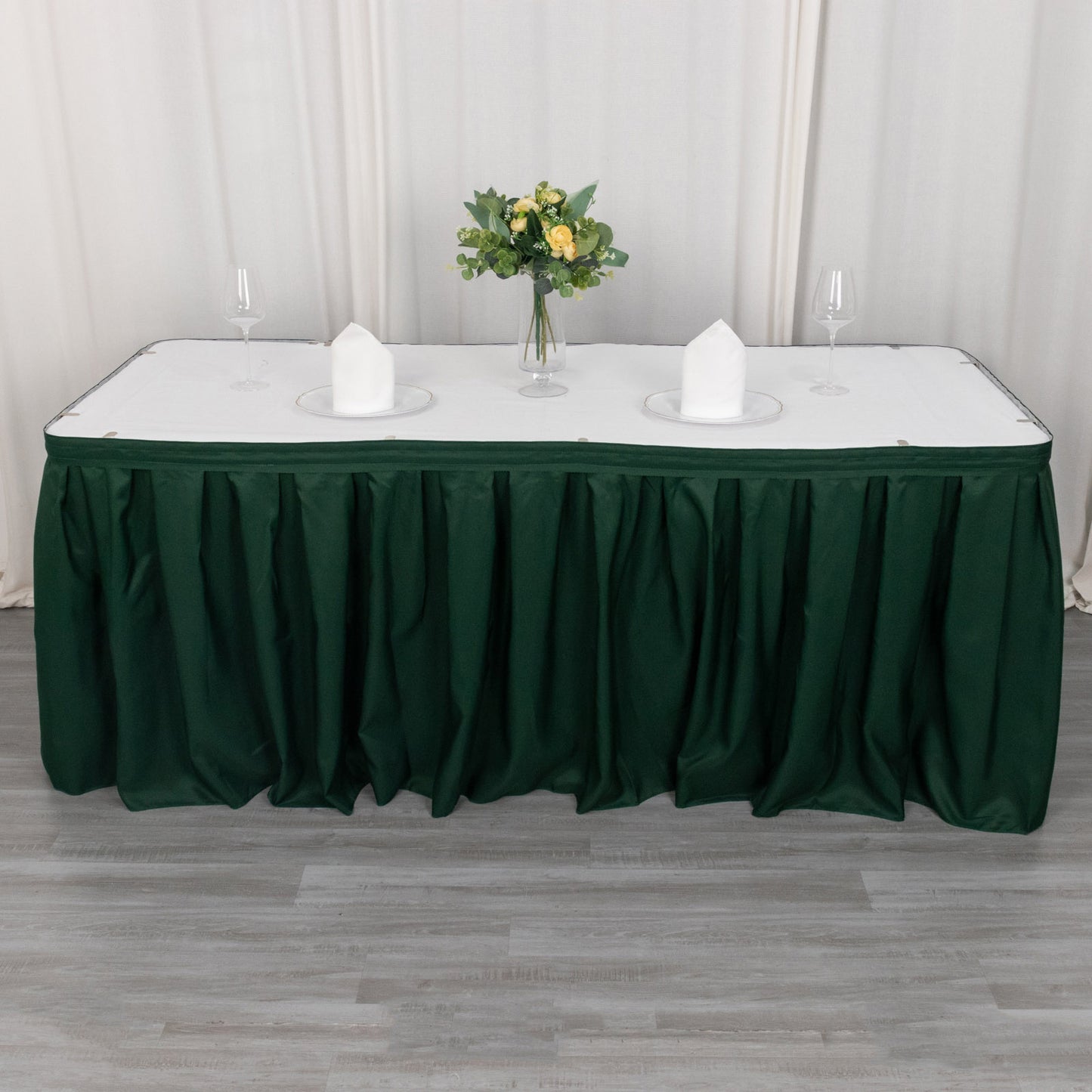 21ft Hunter Emerald Green Pleated Polyester Table Skirt, Banquet Folding Table Skirt