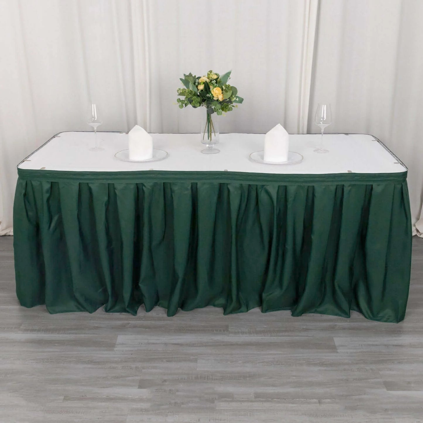 21ft Hunter Emerald Green Pleated Polyester Table Skirt, Banquet Folding Table Skirt