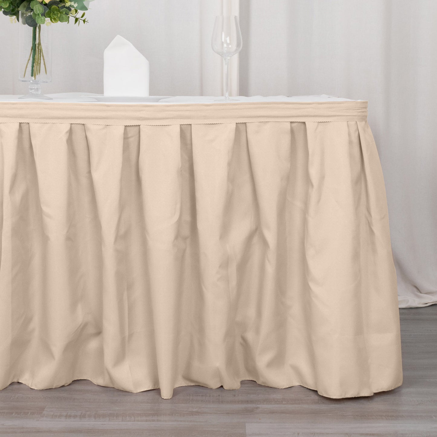 21ft Nude Pleated Polyester Table Skirt, Banquet Folding Table Skirt
