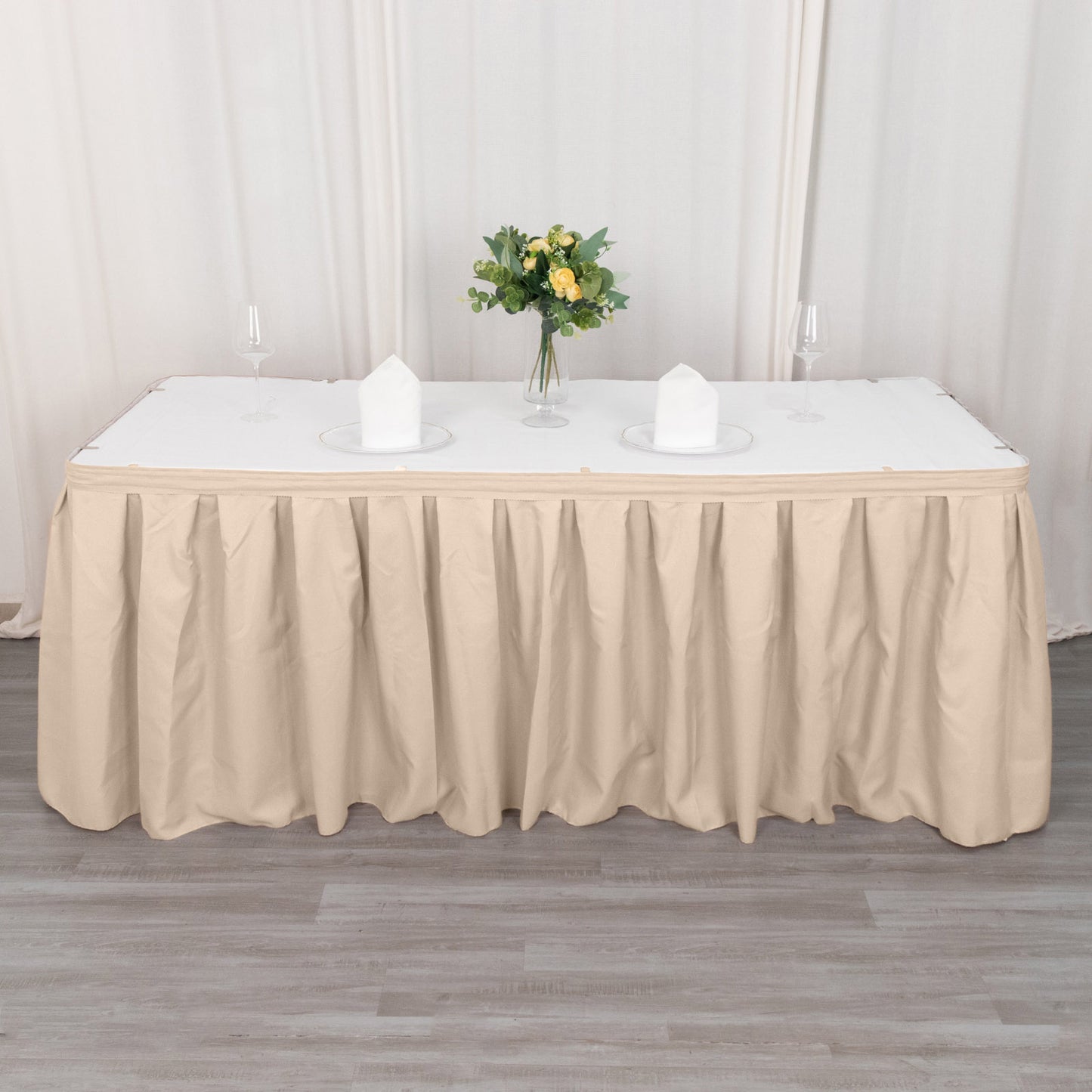 21ft Nude Pleated Polyester Table Skirt, Banquet Folding Table Skirt