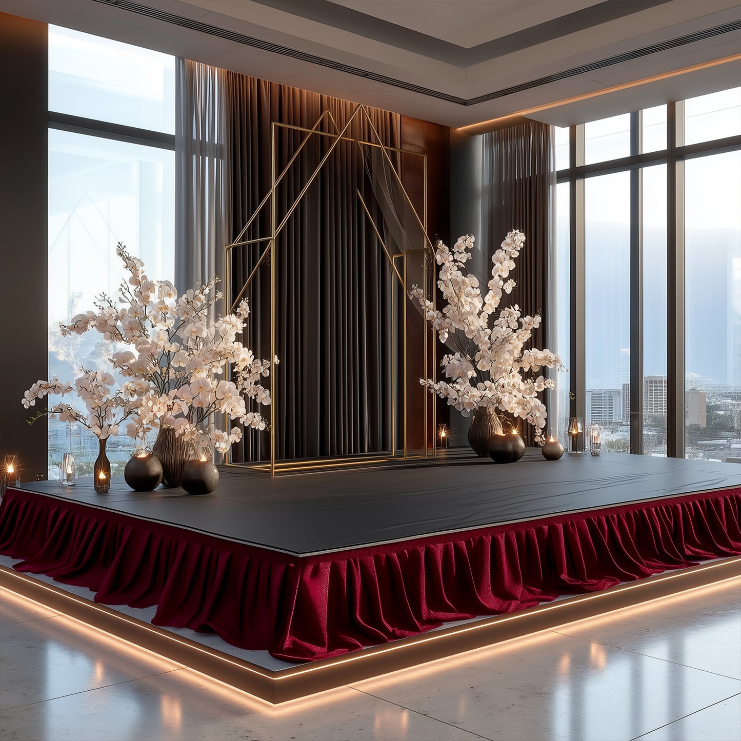 Portable Stage Skirt Burgundy Polyester Platform Skirting Cloth for Events, Performances & Wedding Staging - 16"x10ft