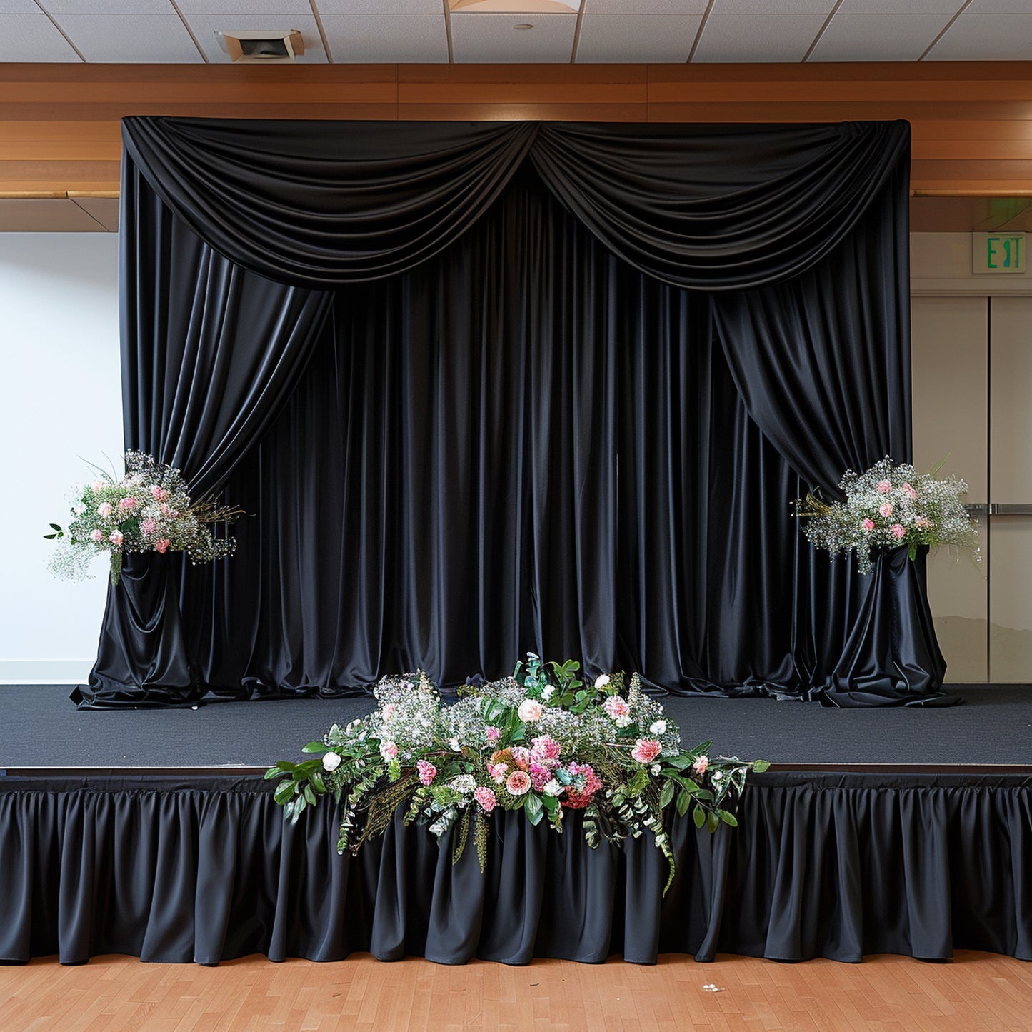 Portable Stage Skirt Black Polyester Platform Skirting Cloth for Events, Performances & Wedding Staging - 24"x20ft