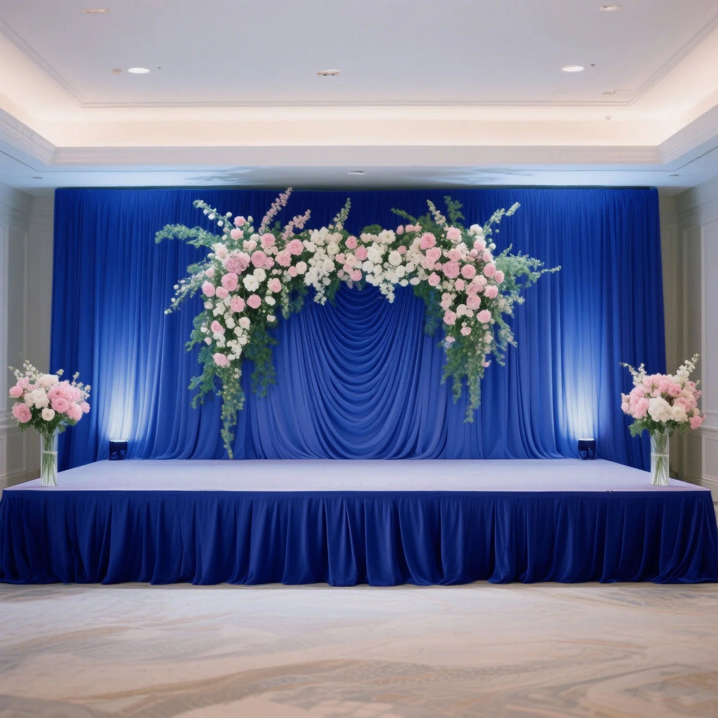 Portable Stage Skirt Royal Blue Polyester Platform Skirting Cloth for Events, Performances & Wedding Staging - 24"x20ft