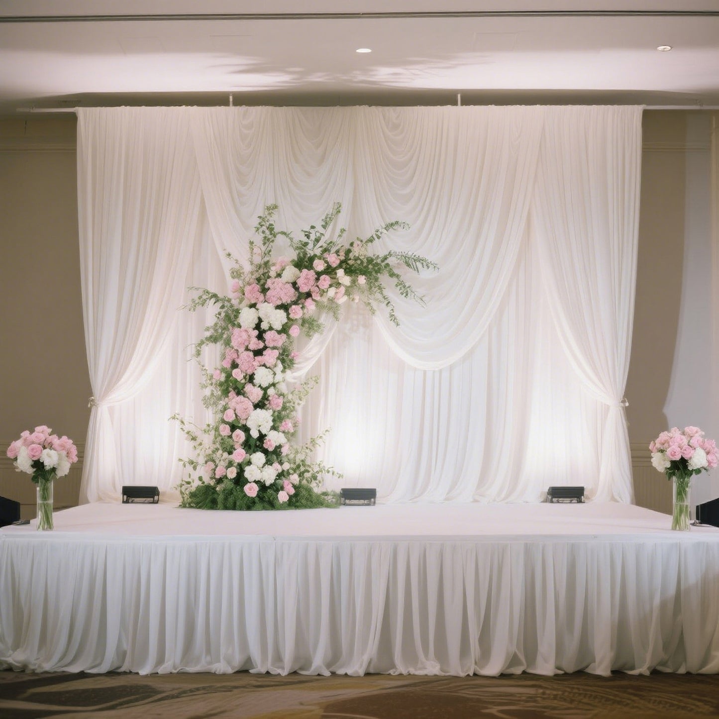 Portable Stage Skirt White Polyester Platform Skirting Cloth for Events, Performances & Wedding Staging - 24"x20ft