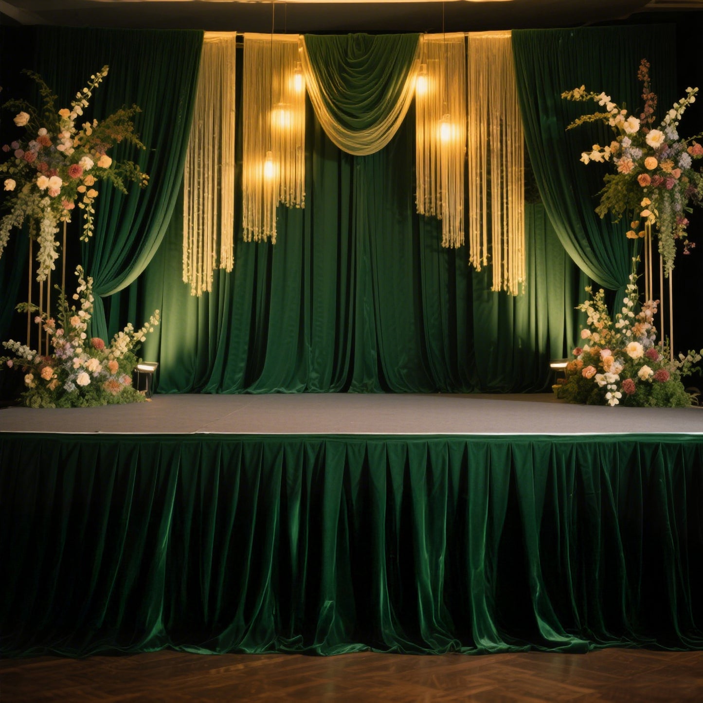 Portable Stage Skirt Hunter Emerald Green Polyester Platform Skirting Cloth for Events, Performances & Wedding Staging - 36"x20ft