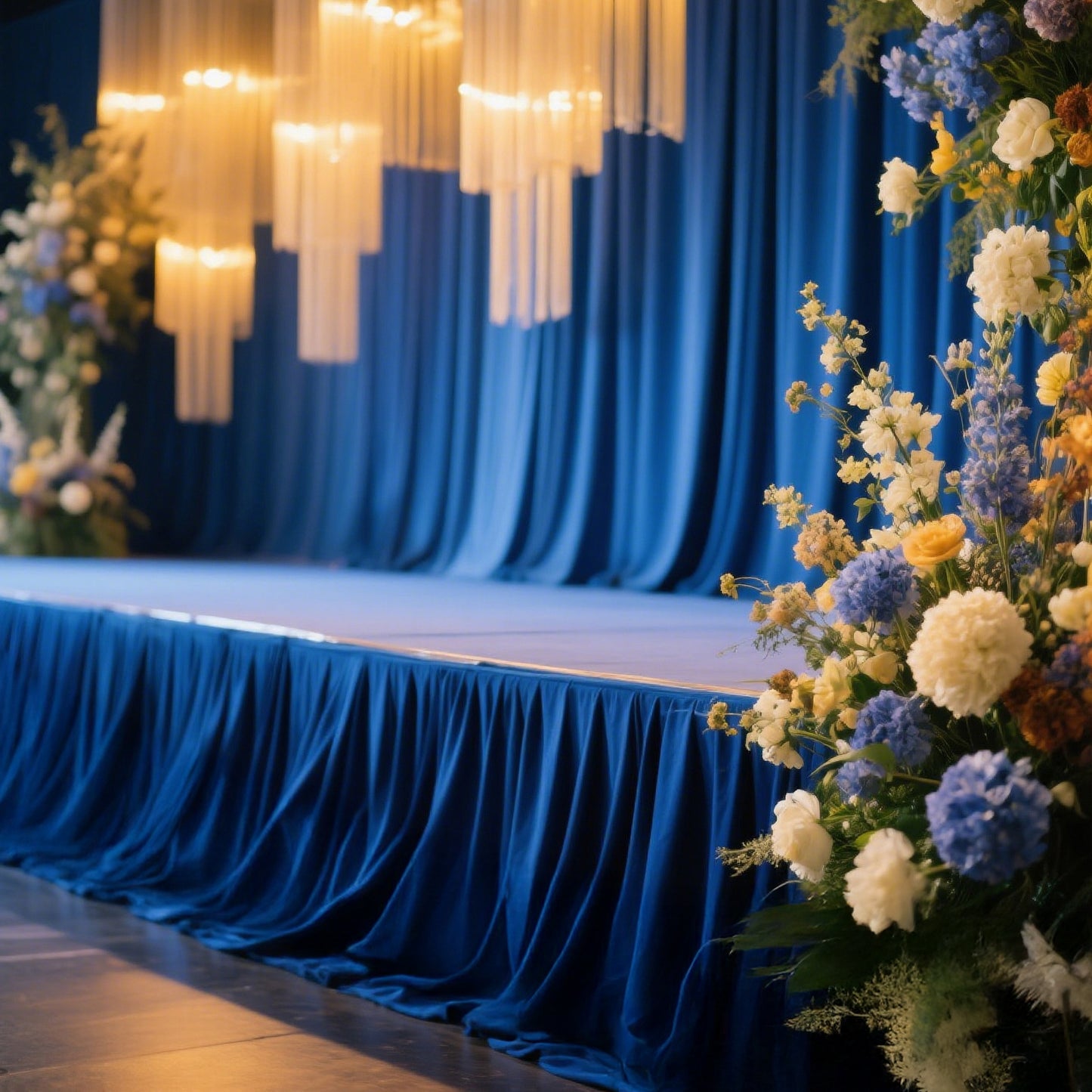 Portable Stage Skirt Royal Blue Polyester Platform Skirting Cloth for Events, Performances & Wedding Staging - 36"x20ft