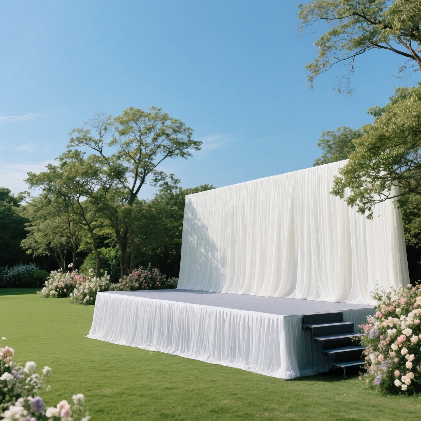 Portable Stage Skirt White Polyester Platform Skirting Cloth for Events, Performances & Wedding Staging - 36"x20ft