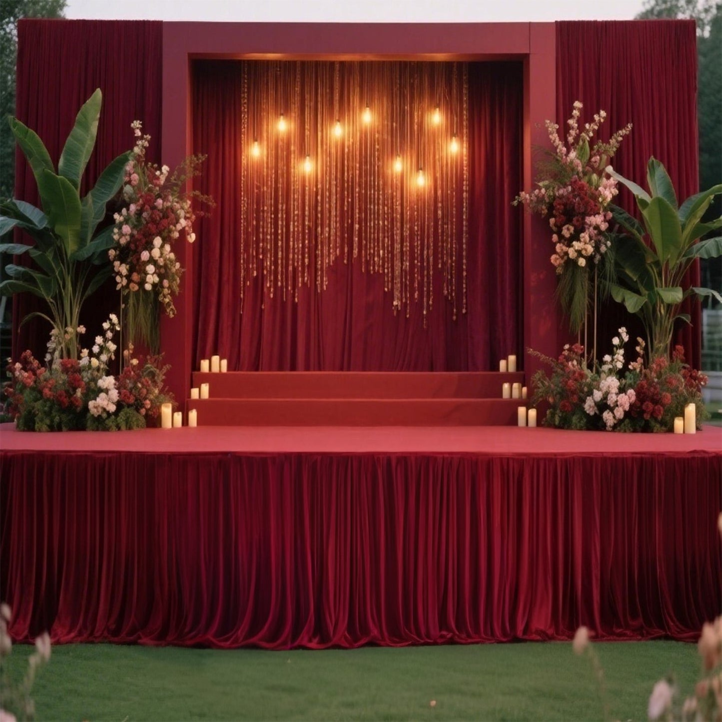 Portable Stage Skirt Burgundy Polyester Platform Skirting Cloth for Events, Performances & Wedding Staging - 48"x20ft