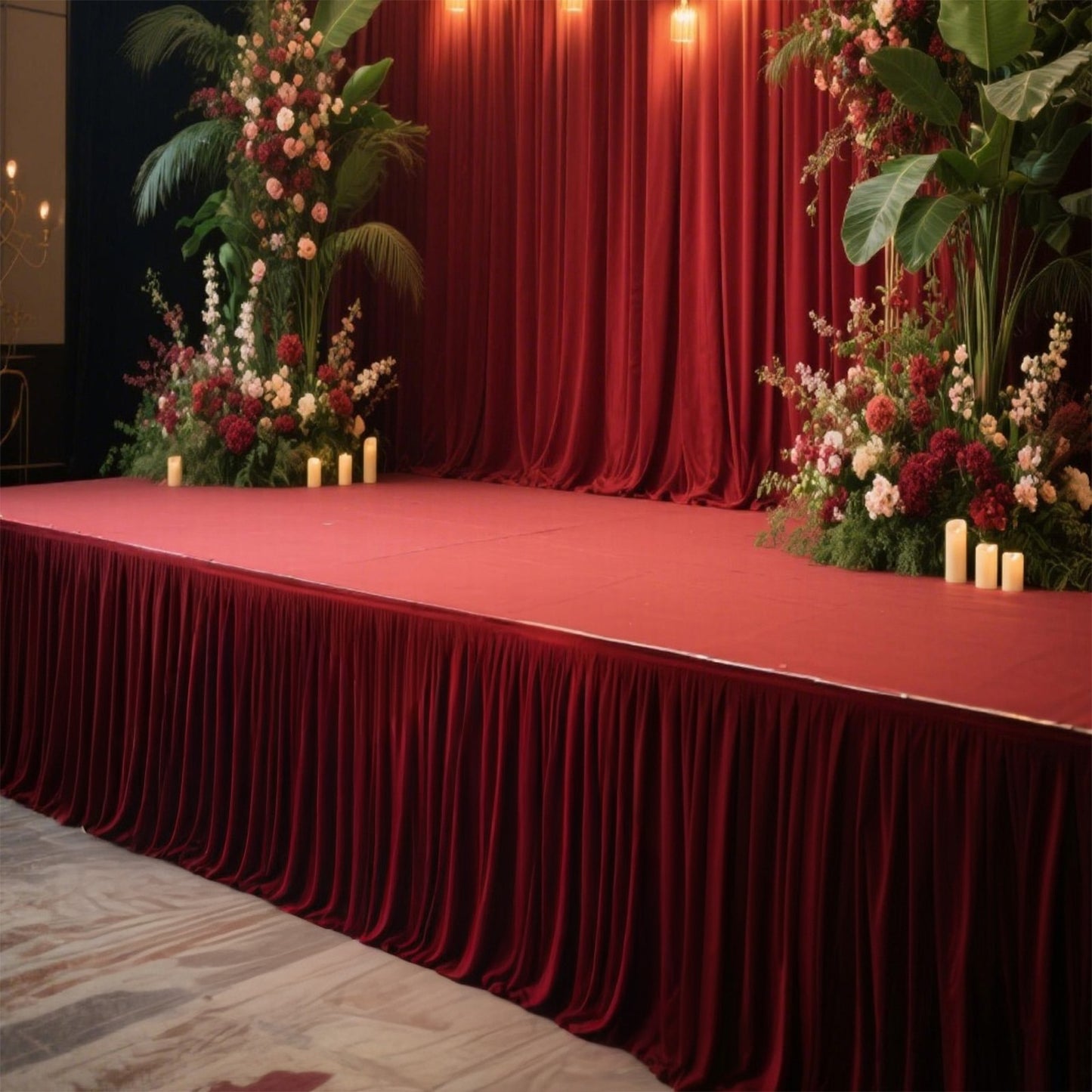 Portable Stage Skirt Burgundy Polyester Platform Skirting Cloth for Events, Performances & Wedding Staging - 48"x20ft