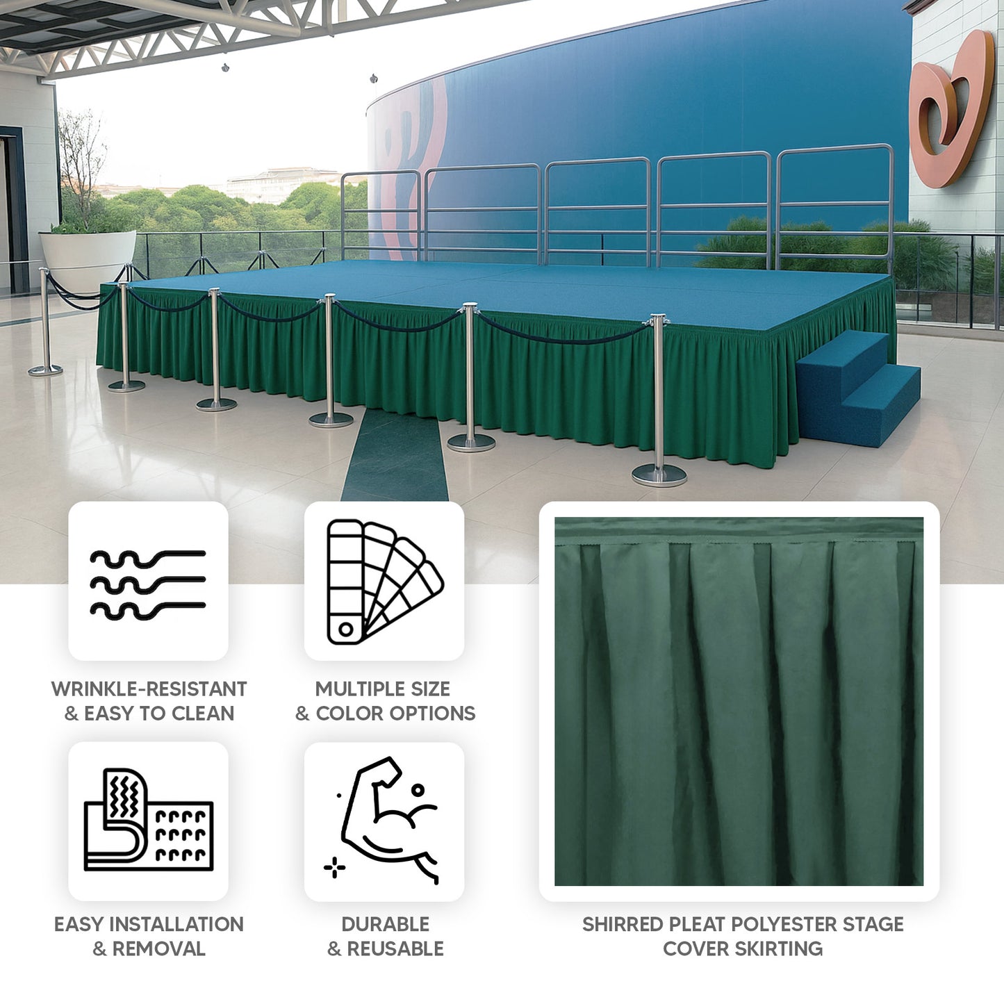 Portable Stage Skirt Hunter Emerald Green Polyester Platform Skirting Cloth