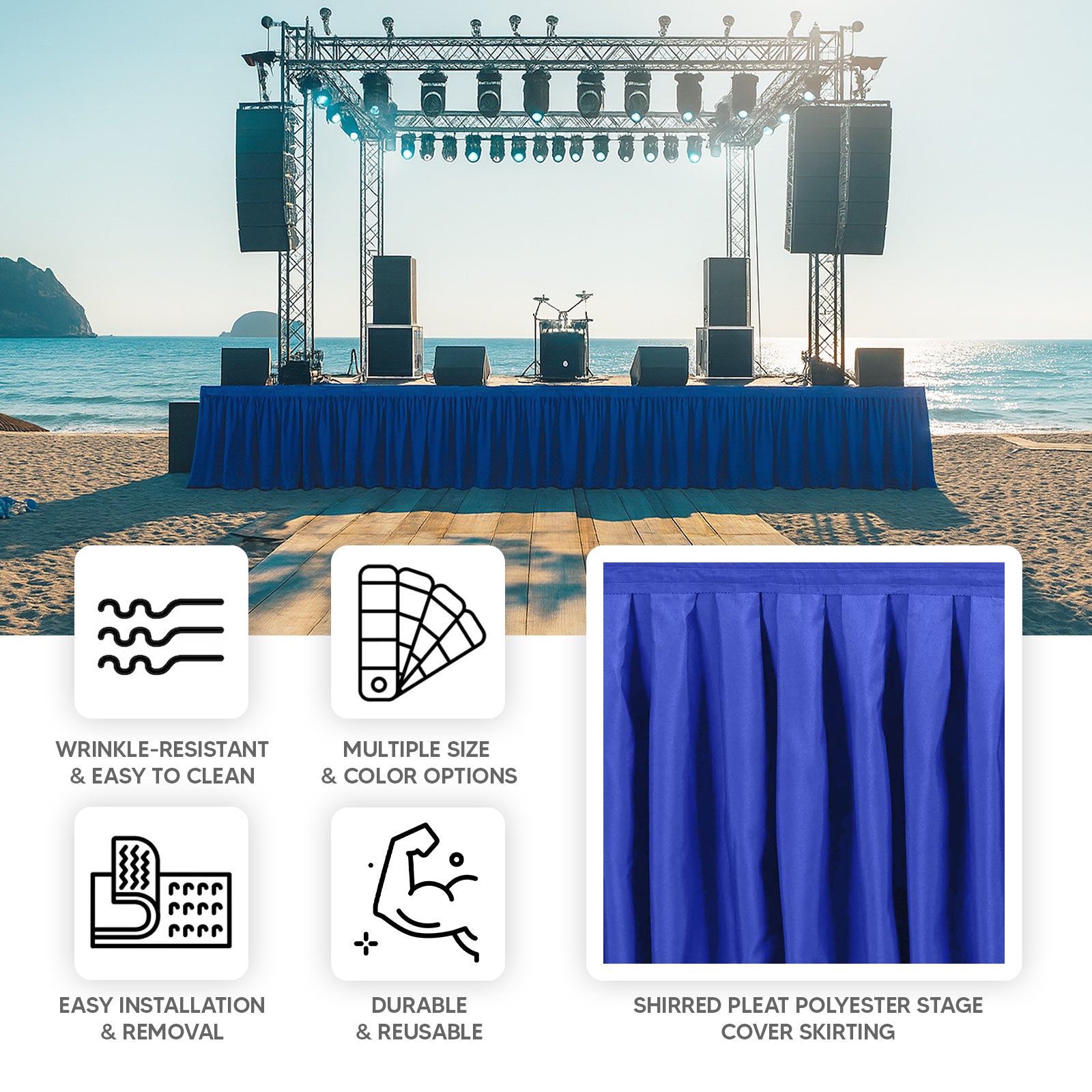 Portable Stage Skirt Royal Blue Polyester Platform Skirting Cloth