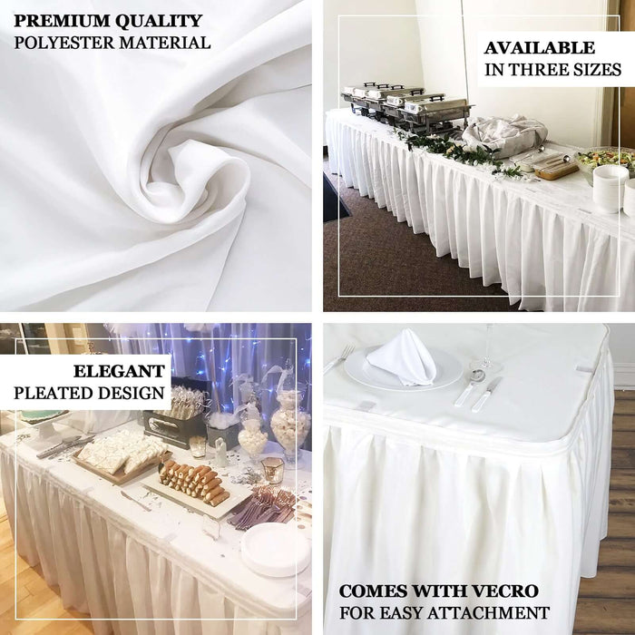 17ft White Pleated Polyester Table Skirt, Banquet Folding Table Skirt