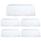 White ruffled plastic table skirts for events, 5 pack, 14ft long.