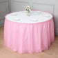 Pink ruffled plastic table skirt for events, 14ft long.