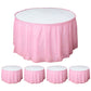 Pink ruffled disposable table skirts for events, 14ft, pack of 5.