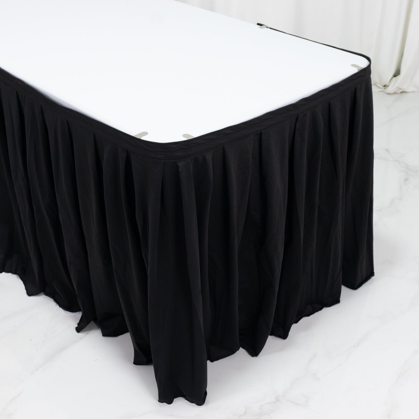 14ft Scuba Table Skirt Black - Shirred Pleat Wrinkle Free & Stain Resistant Event Skirting