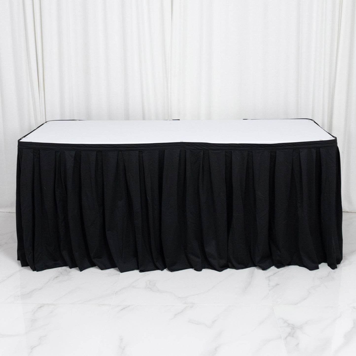 14ft Scuba Table Skirt Black - Shirred Pleat Wrinkle Free & Stain Resistant Event Skirting