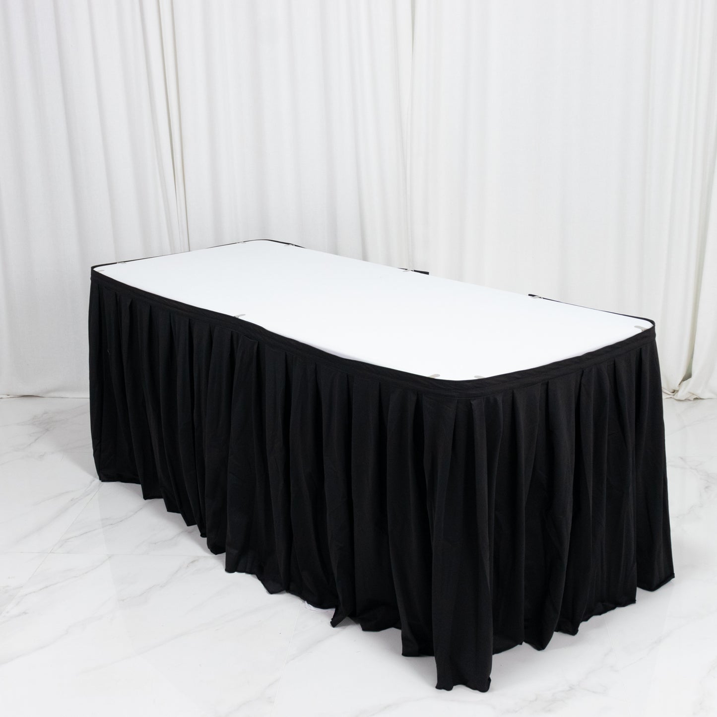 14ft Scuba Table Skirt Black - Shirred Pleat Wrinkle Free & Stain Resistant Event Skirting
