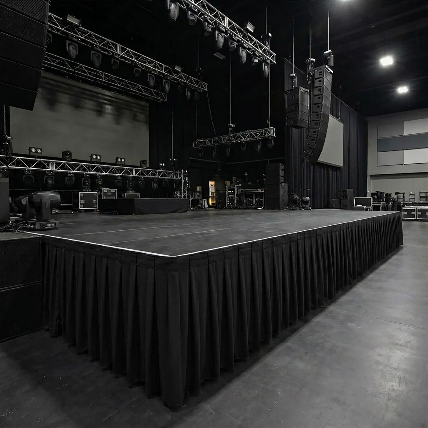 Portable Scuba Stage Skirt Black Shirred Pleated Stage Cover for Wedding & Event Platforms - Wrinkle
