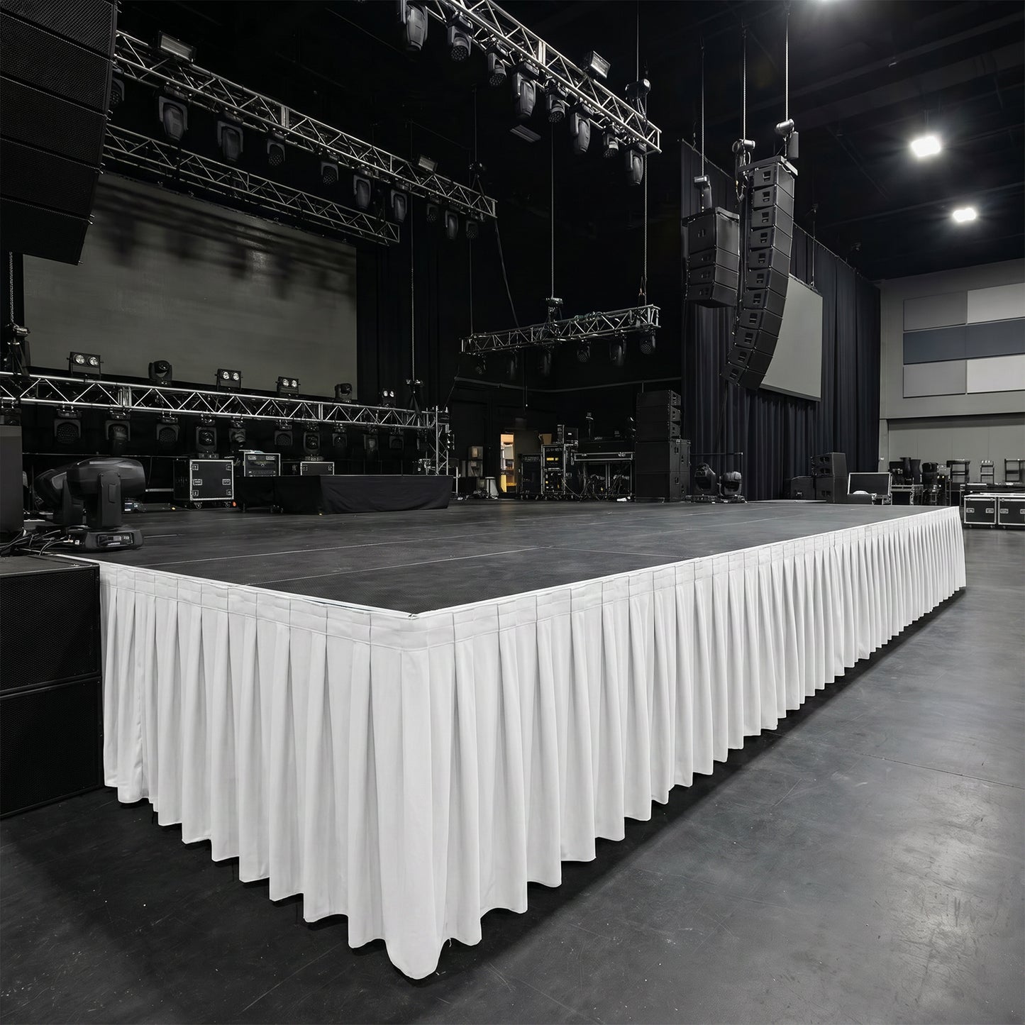 Portable Scuba Stage Skirt White Shirred Pleated Stage Cover for Wedding & Event Platforms - Wrinkle