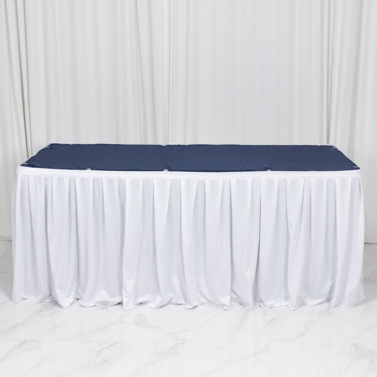 White 17ft Scuba Table Skirt - Shirred Pleat, Wrinkle Free & Stain Resistant