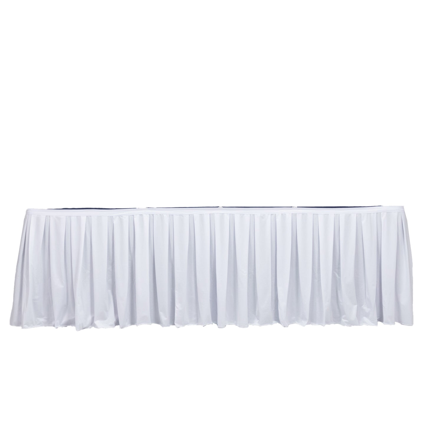 White 21ft wrinkle-free and stain-resistant scuba table skirt. #whtbkgd