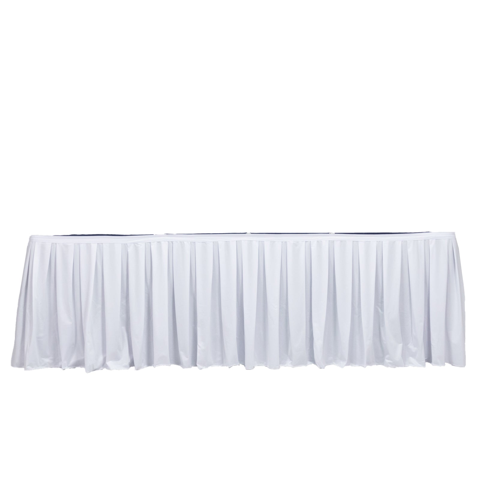 White 21ft wrinkle-free and stain-resistant scuba table skirt. #whtbkgd