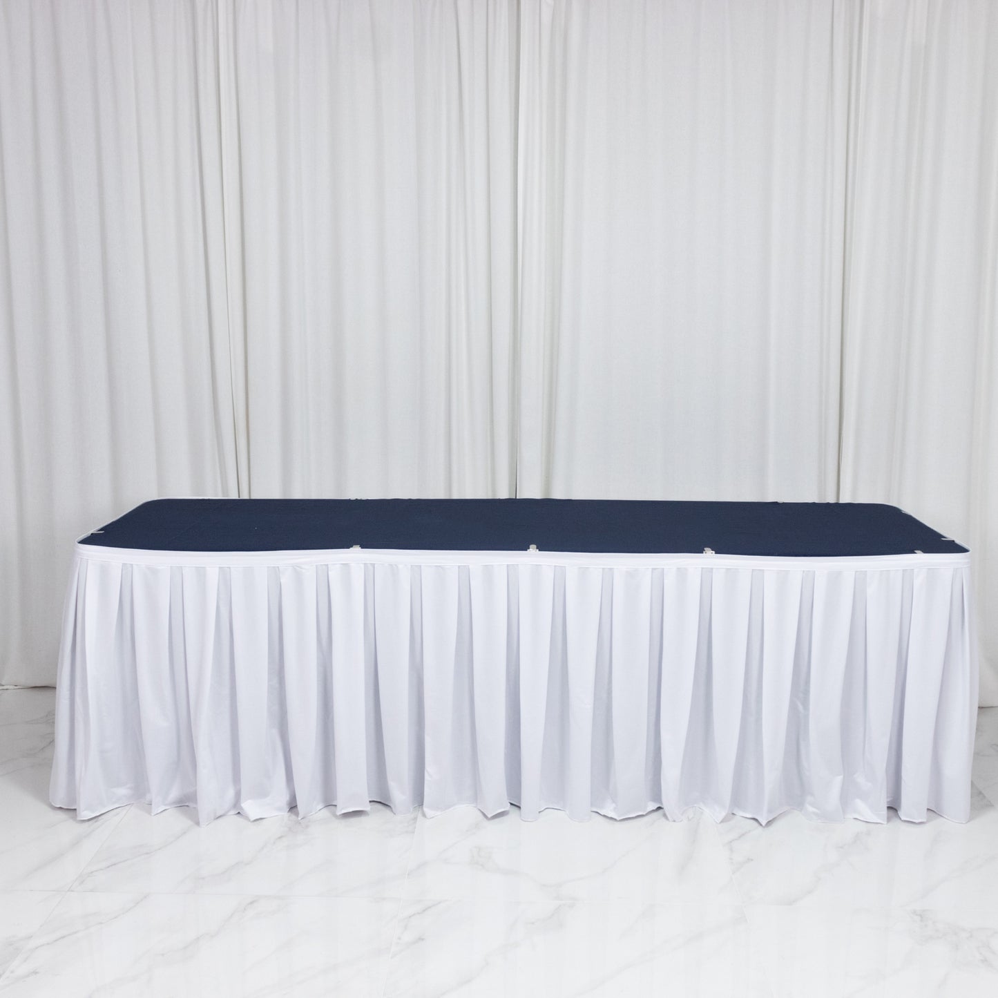 White 21ft Scuba Table Skirt - Shirred Pleat for Events