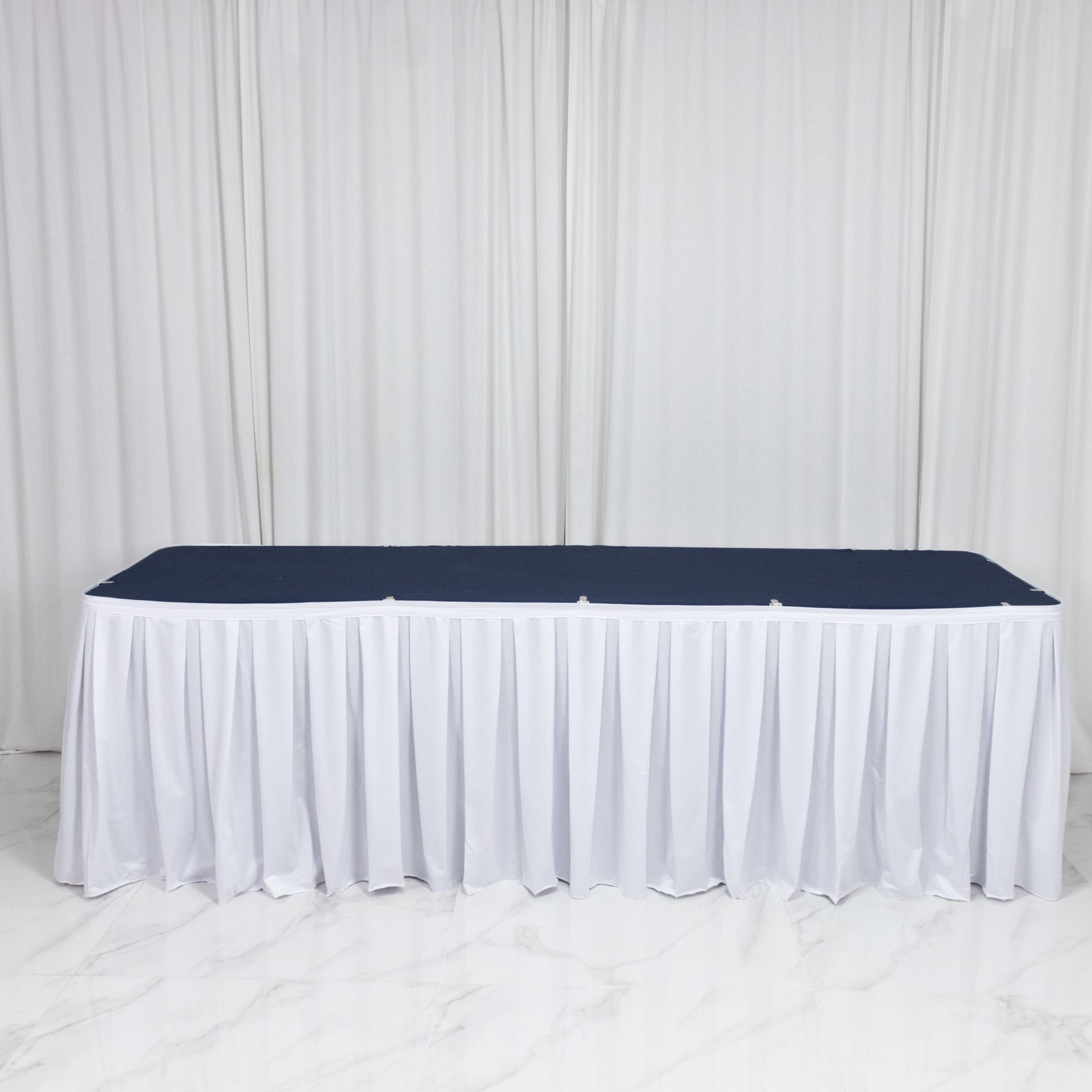 White 21ft Scuba Table Skirt - Shirred Pleat for Events