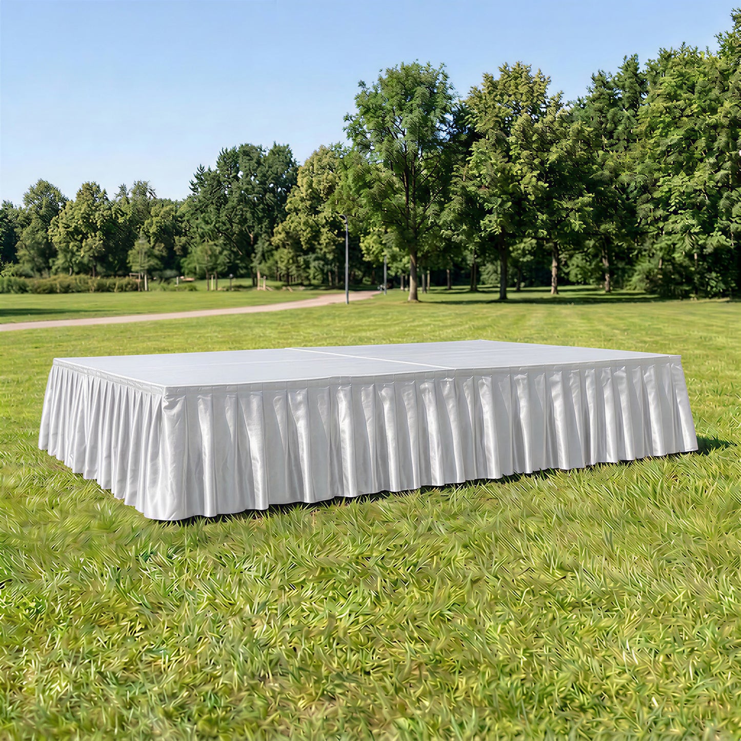 Portable Satin Stage Skirt White Shirred Pleated Stage Cover for Wedding & Event Platforms - 16"x10f
