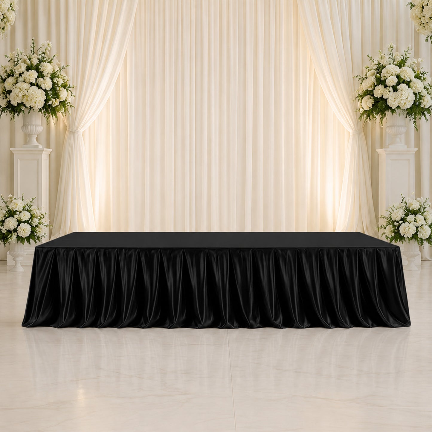 Portable Satin Stage Skirt Black Shirred Pleated Stage Cover for Wedding & Event Platforms - 24"x20f