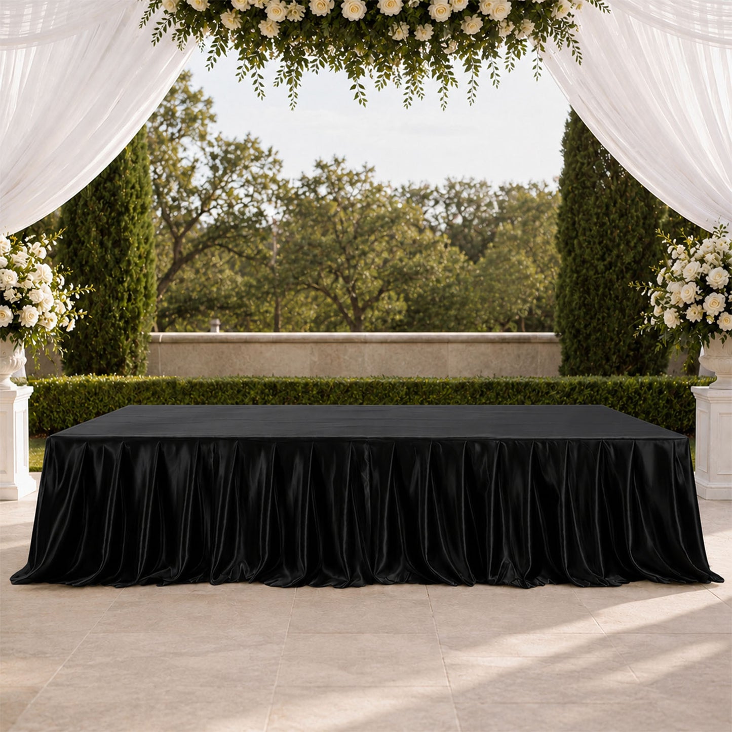 Portable Satin Stage Skirt Black Shirred Pleated Stage Cover for Wedding & Event Platforms - 24"x20f