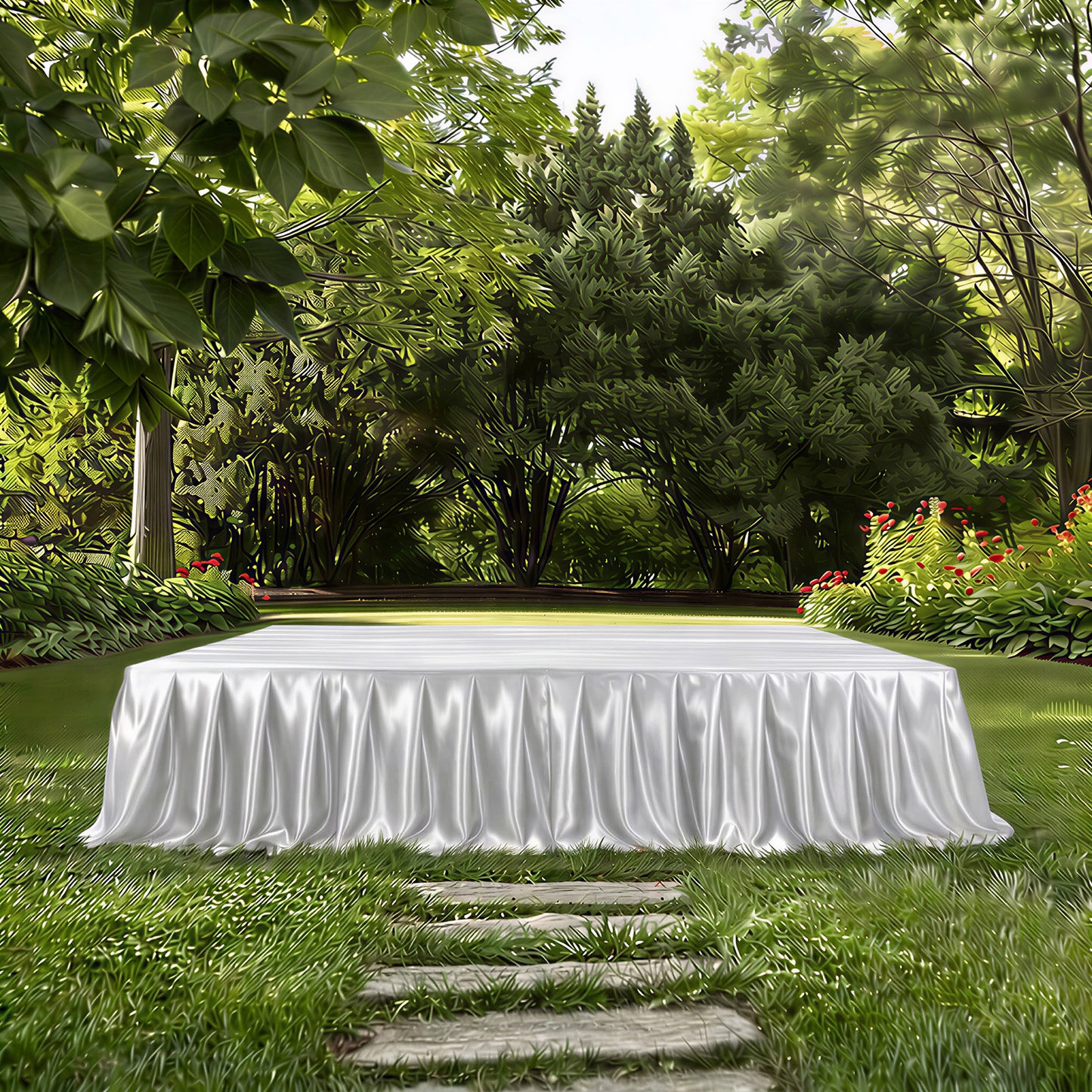 Portable Satin Stage Skirt White Shirred Pleated Stage Cover for Wedding & Event Platforms - 24"x20f