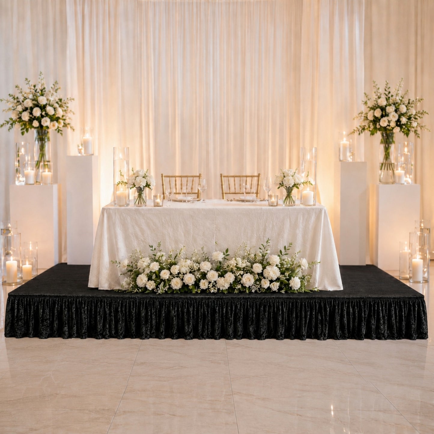 Portable Stage Skirting Crushed Velvet Black Shirred Pleat Cover for Wedding & Event Platforms - 16"