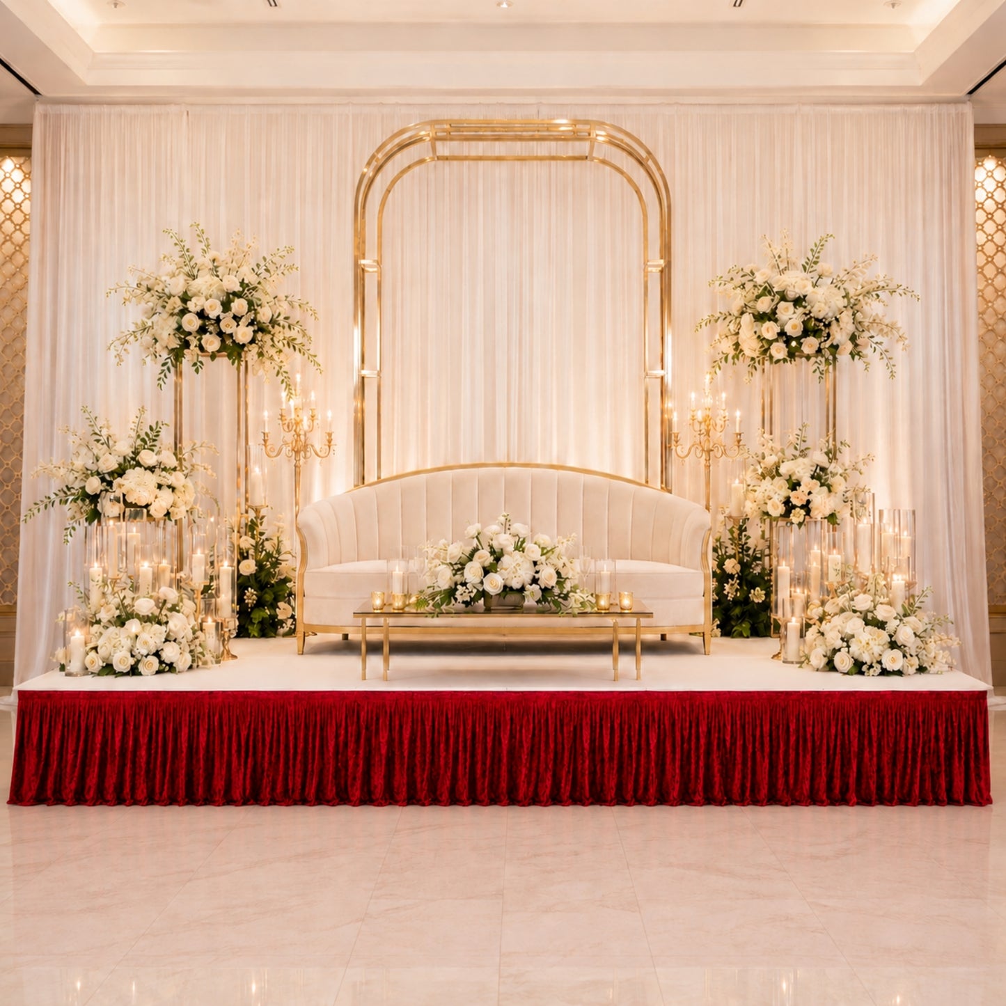 Portable Stage Skirting Crushed Velvet Red Shirred Pleat Cover for Wedding & Event Platforms - 16"x1