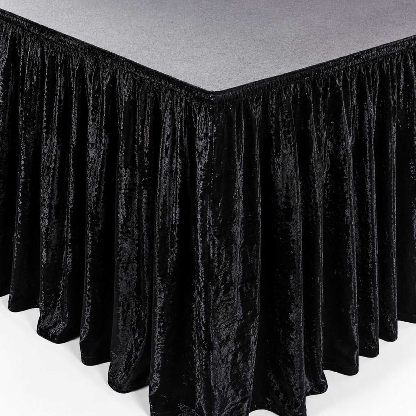 Portable Stage Skirting Crushed Velvet Black Shirred Pleat Cover for Wedding & Event Platforms - 24"