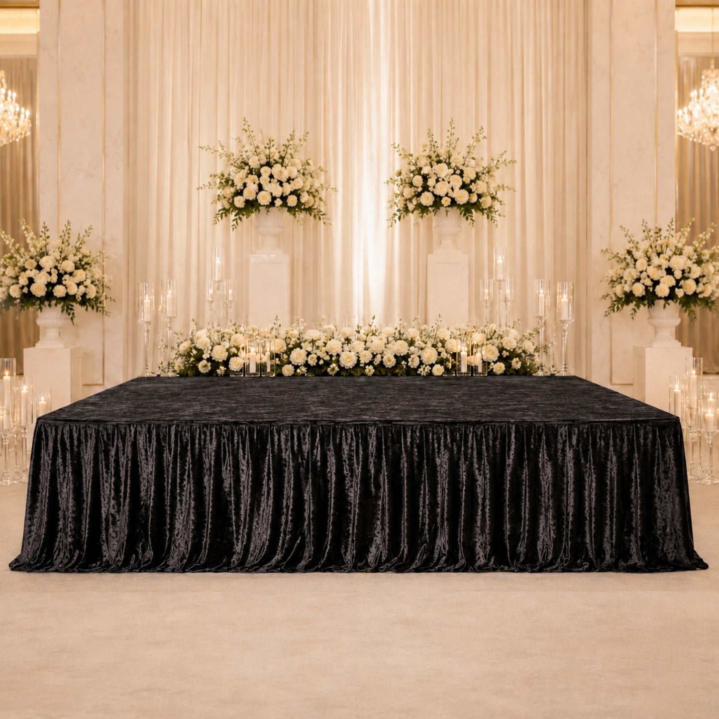 Portable Stage Skirting Crushed Velvet Black Shirred Pleat Cover for Wedding & Event Platforms - 24"