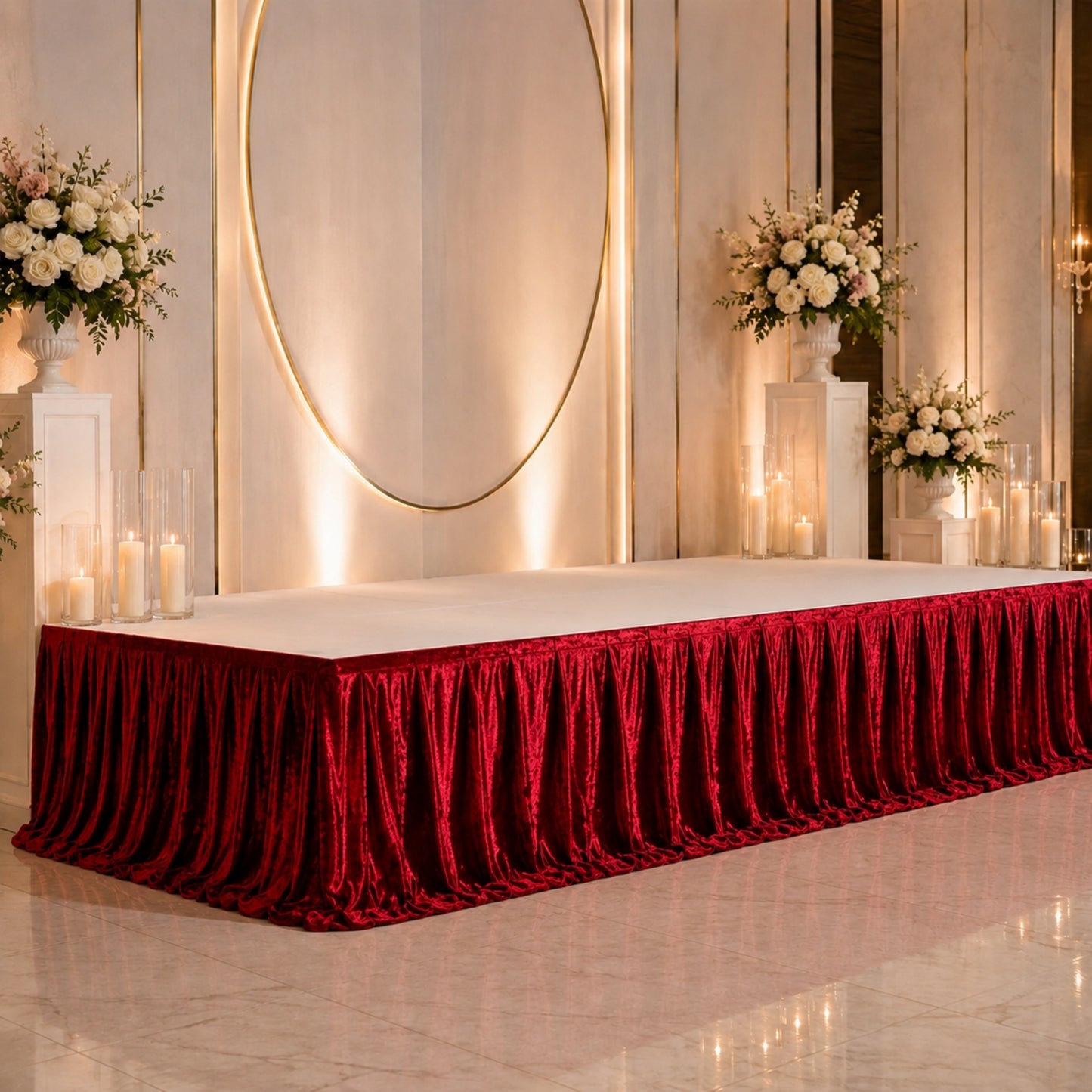 Portable Stage Skirting Crushed Velvet Red Shirred Pleat Cover for Wedding & Event Platforms - 24"x2