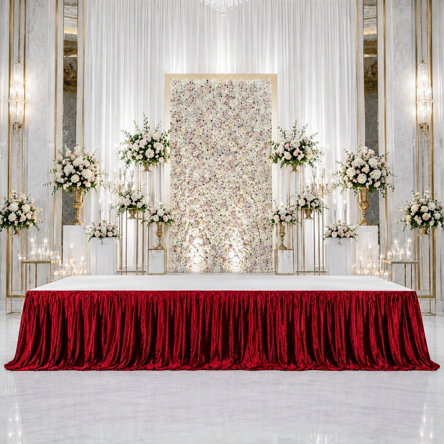 Portable Stage Skirting Crushed Velvet Red Shirred Pleat Cover for Wedding & Event Platforms - 24"x2